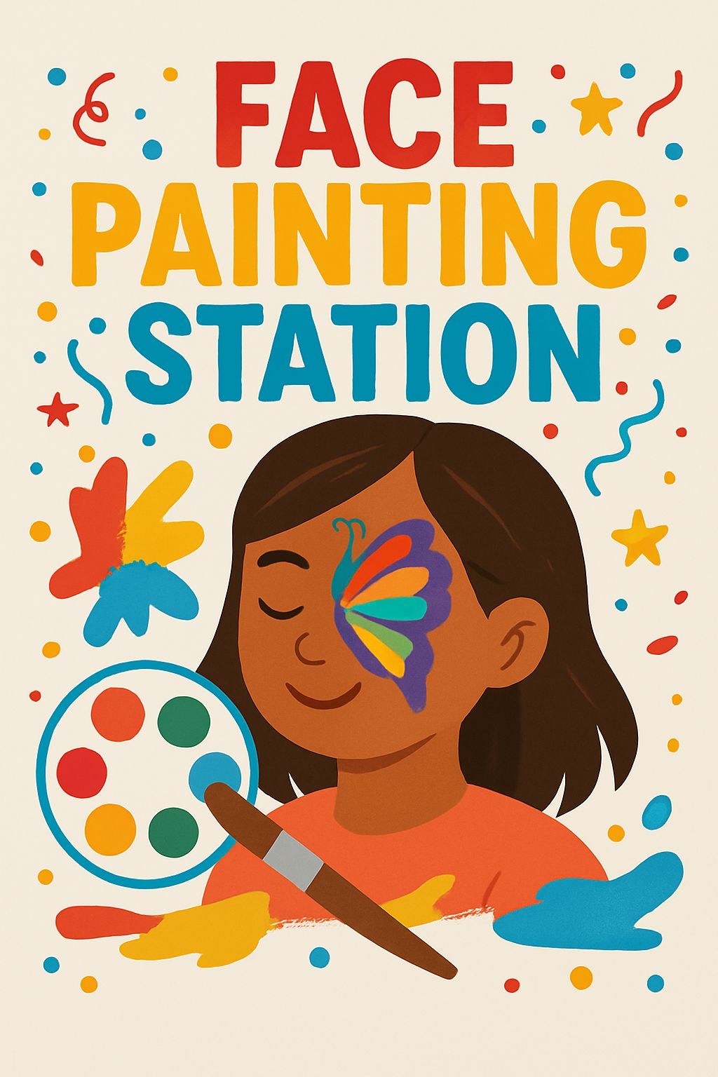 Vibrant Face Painting Station Cartoon Illustration Event Sign