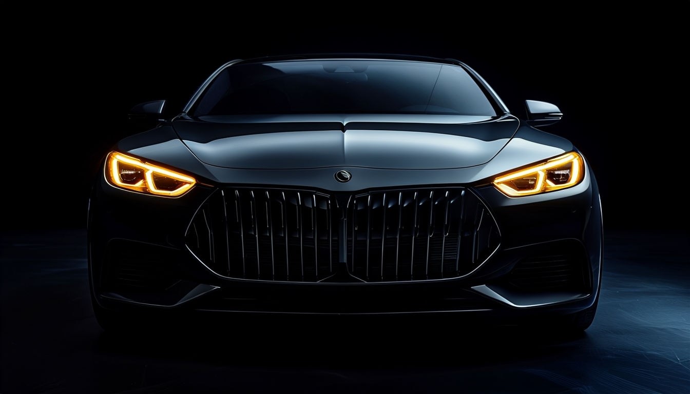 Sleek Luxury Sedan in Dramatic Low-Key Lighting Virtual Background