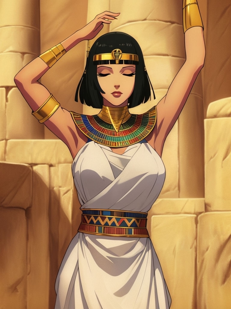 Elegant Anime Character in Ancient Egyptian Attire Illustration Art