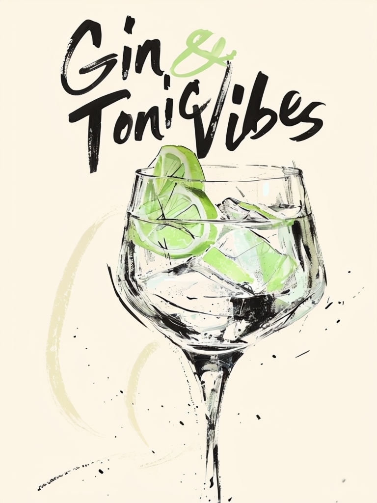 Elegant Gin and Tonic Illustration with Lime Slices Poster