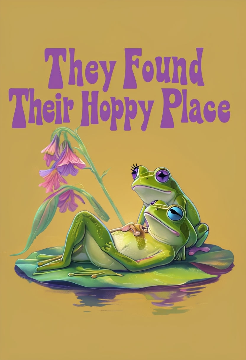 Whimsical Cartoon Frogs Relaxing on a Lilypad Art