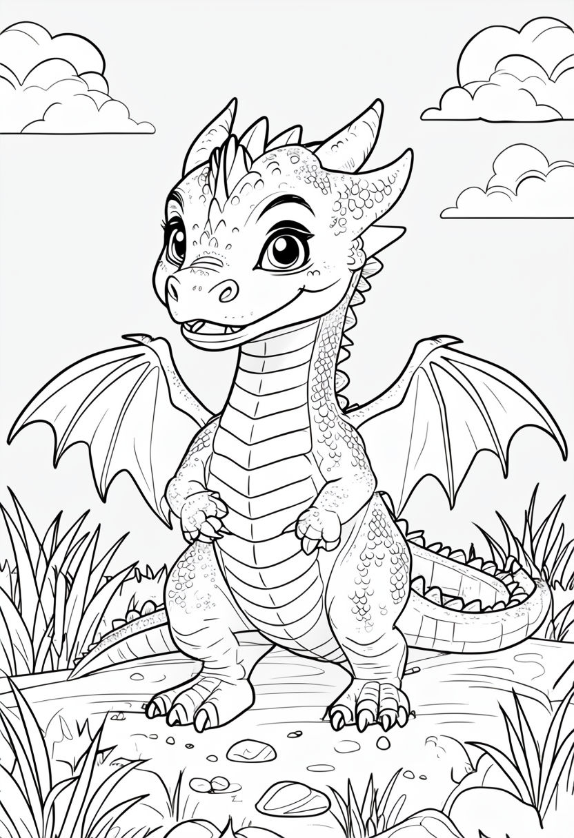 Playful Cartoon Dragon Coloring Page for Kids Fun