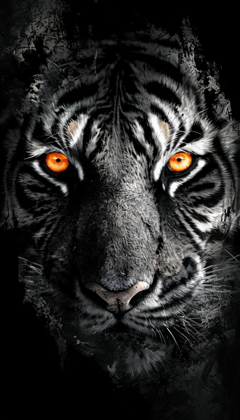 Intense Close-Up of Tiger's Face with Glowing Eyes Mobile Wallpaper