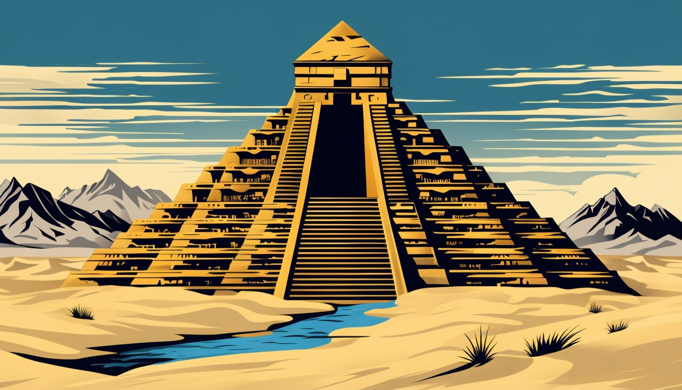 Majestic Vintage Pyramid Landscape Illustration for Virtual Backgrounds