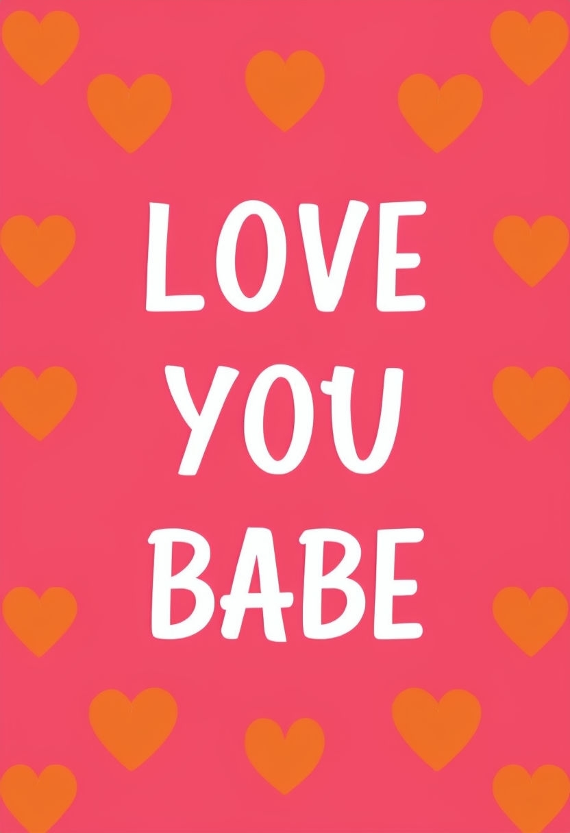 Bold Love You Babe Design with Amber Heart Accents Card