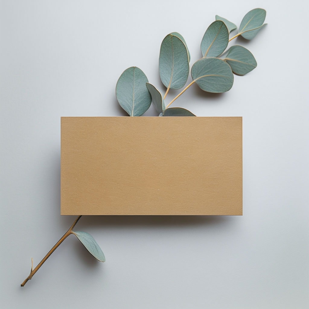 Minimalist Brown Kraft Business Card with Eucalyptus Branch Mockup