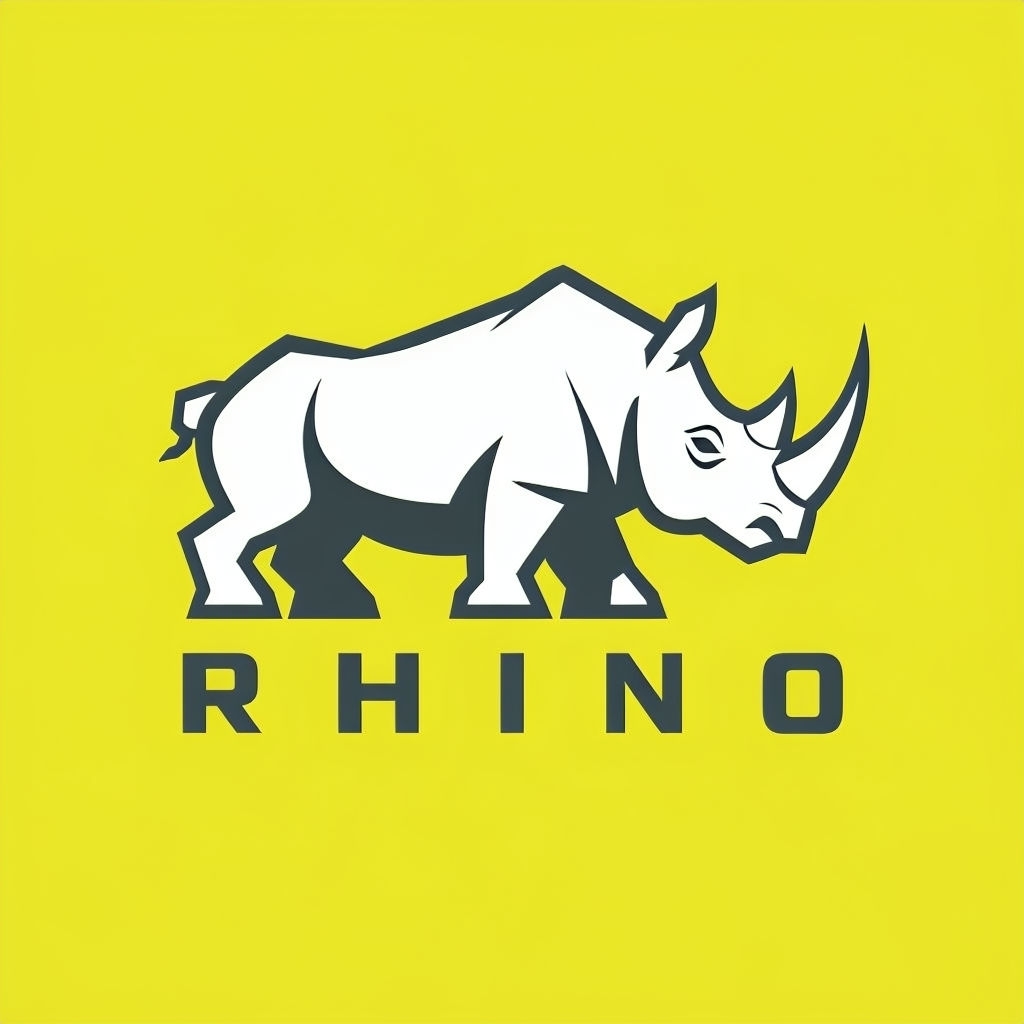 Minimalist White Rhino Logo on Bright Yellow Background