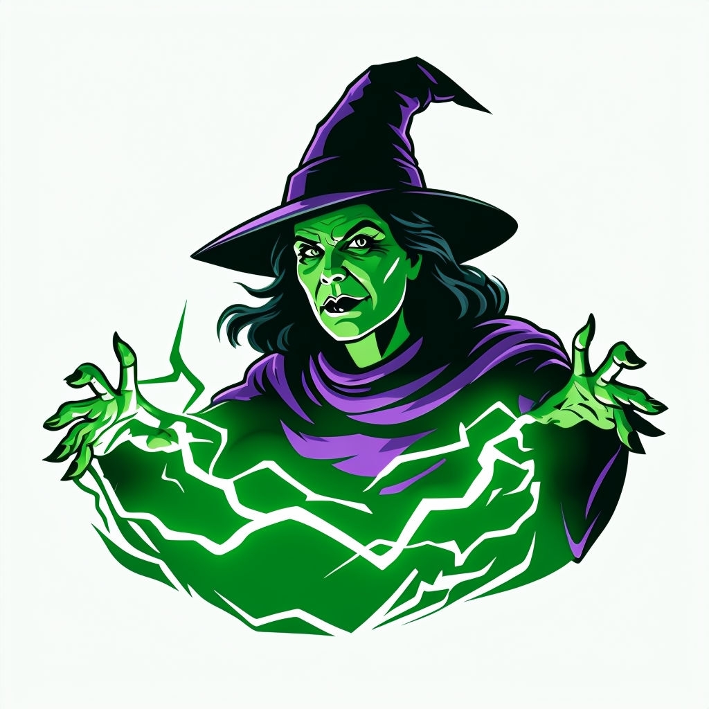 Vibrant Green Witch Casting Spell Vector Art Sticker
