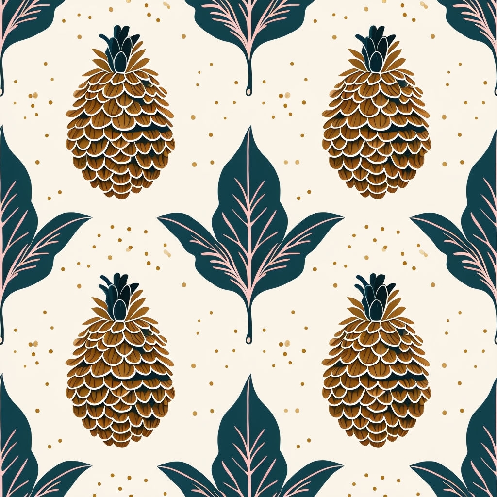 Stylized Pinecones and Oak Leaves Seamless Pattern Design