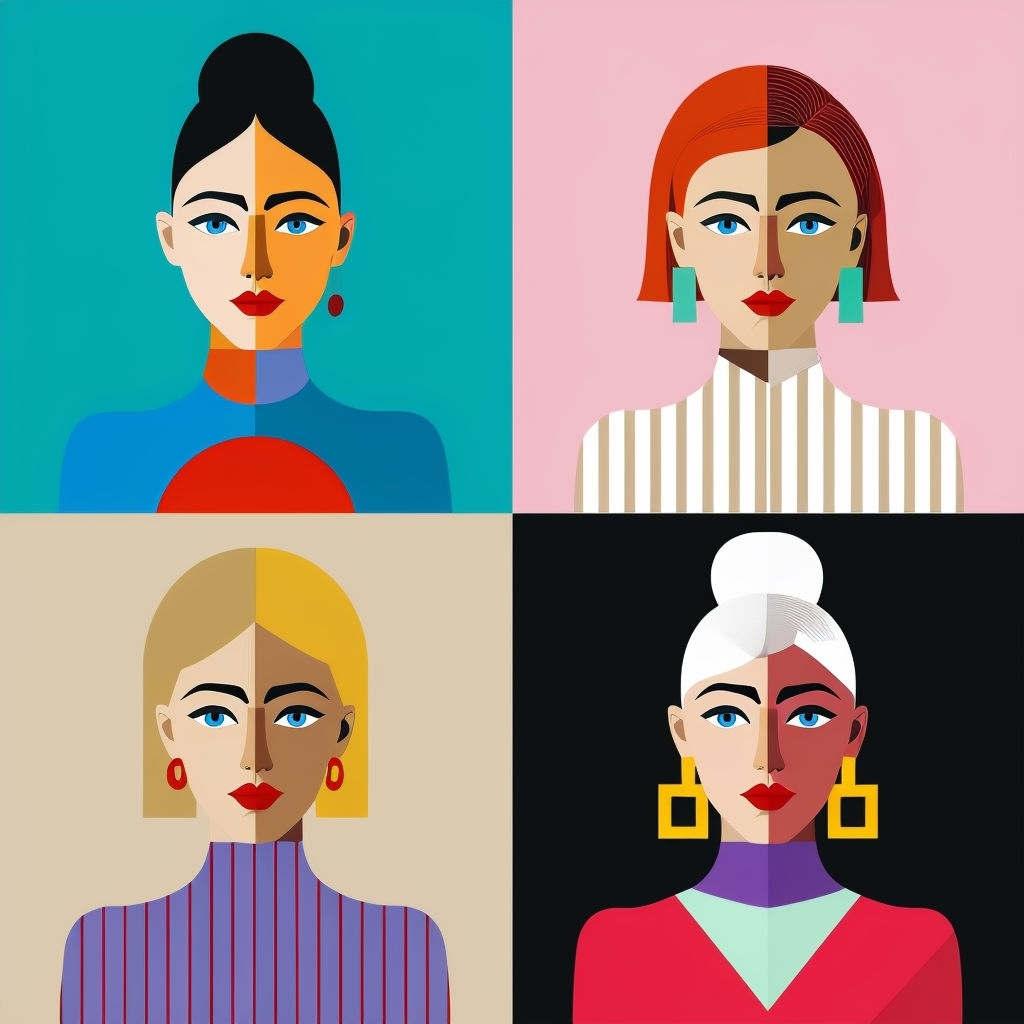 Vibrant Geometric Portraits of Women in Modern Art Style Seamless Pattern