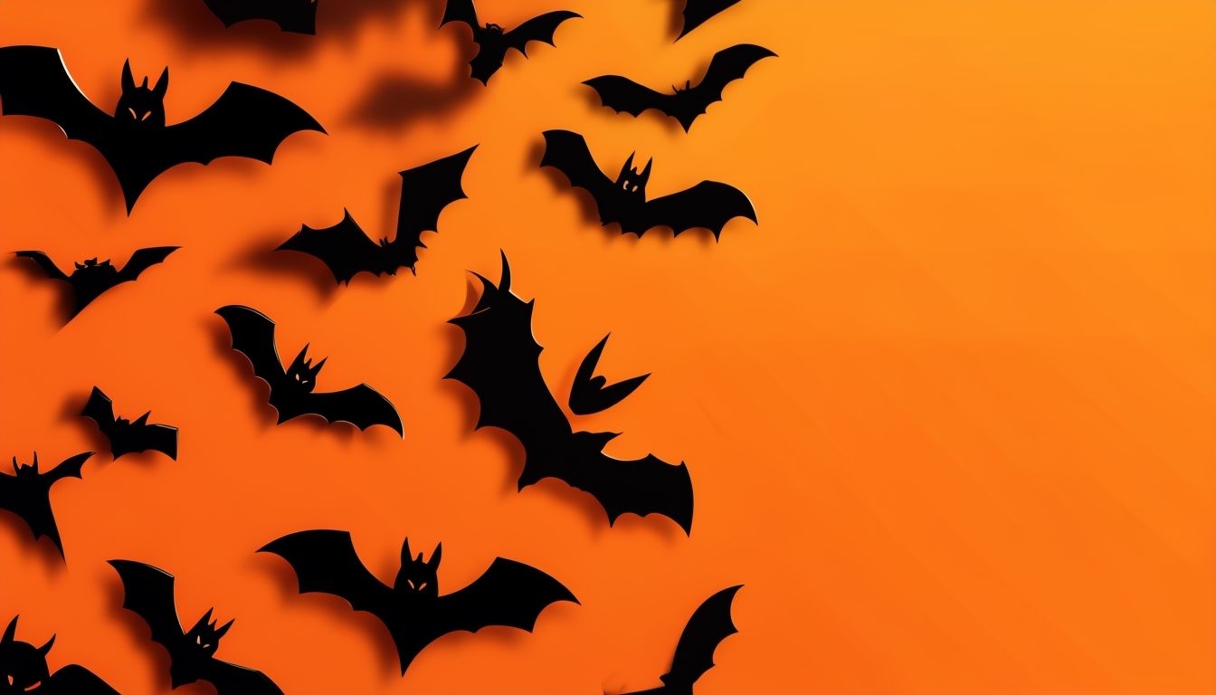 Vibrant Halloween Bats Illustration on Orange Background for Virtual Backgrounds