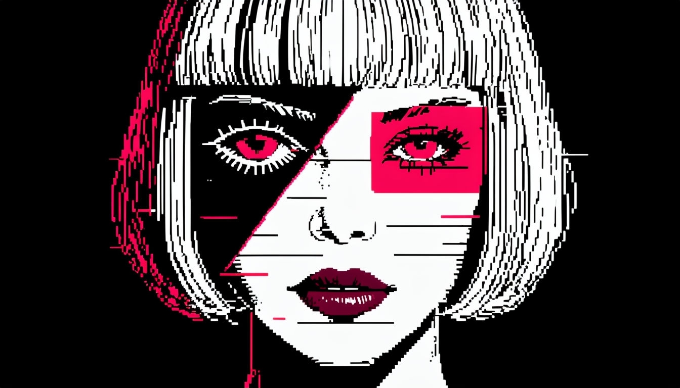 Pixelated Surreal Duality Portrait of Woman Digital Artwork Virtual Backgrounds