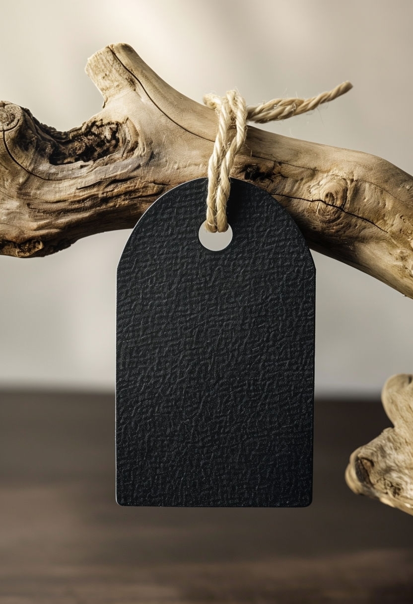 Elegant Black Tag on Driftwood Branch for Premium Branding Mockup