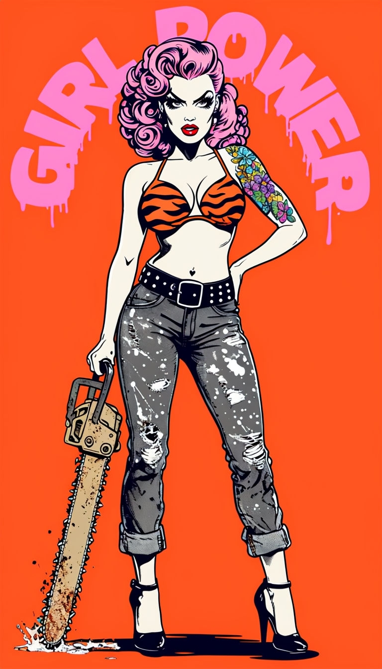 Empowered Female Character with Chainsaw Comic Art Poster