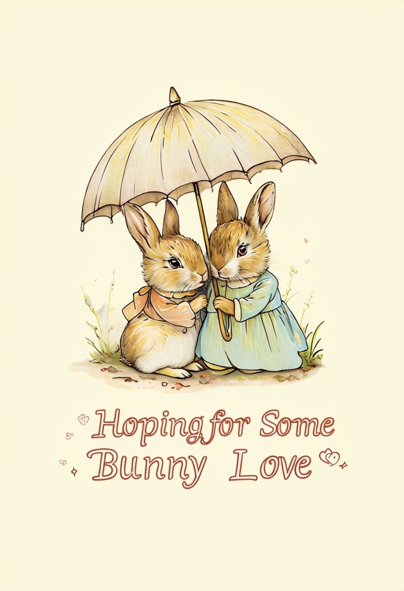 Charming Vintage Bunny Love Illustration for Valentine's Day Card 