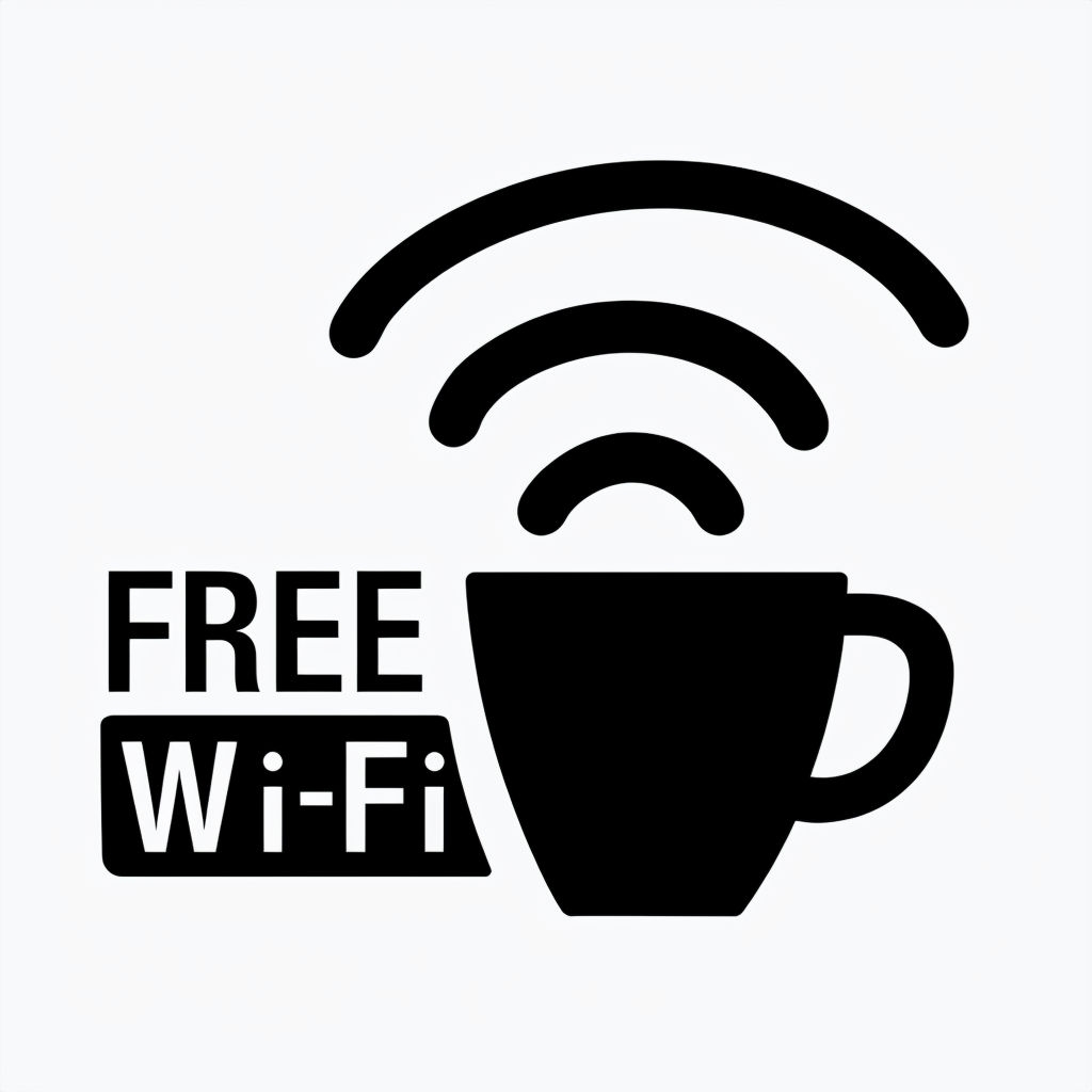 Minimalist Free Wi-Fi Coffee Cup Icon Design Sticker