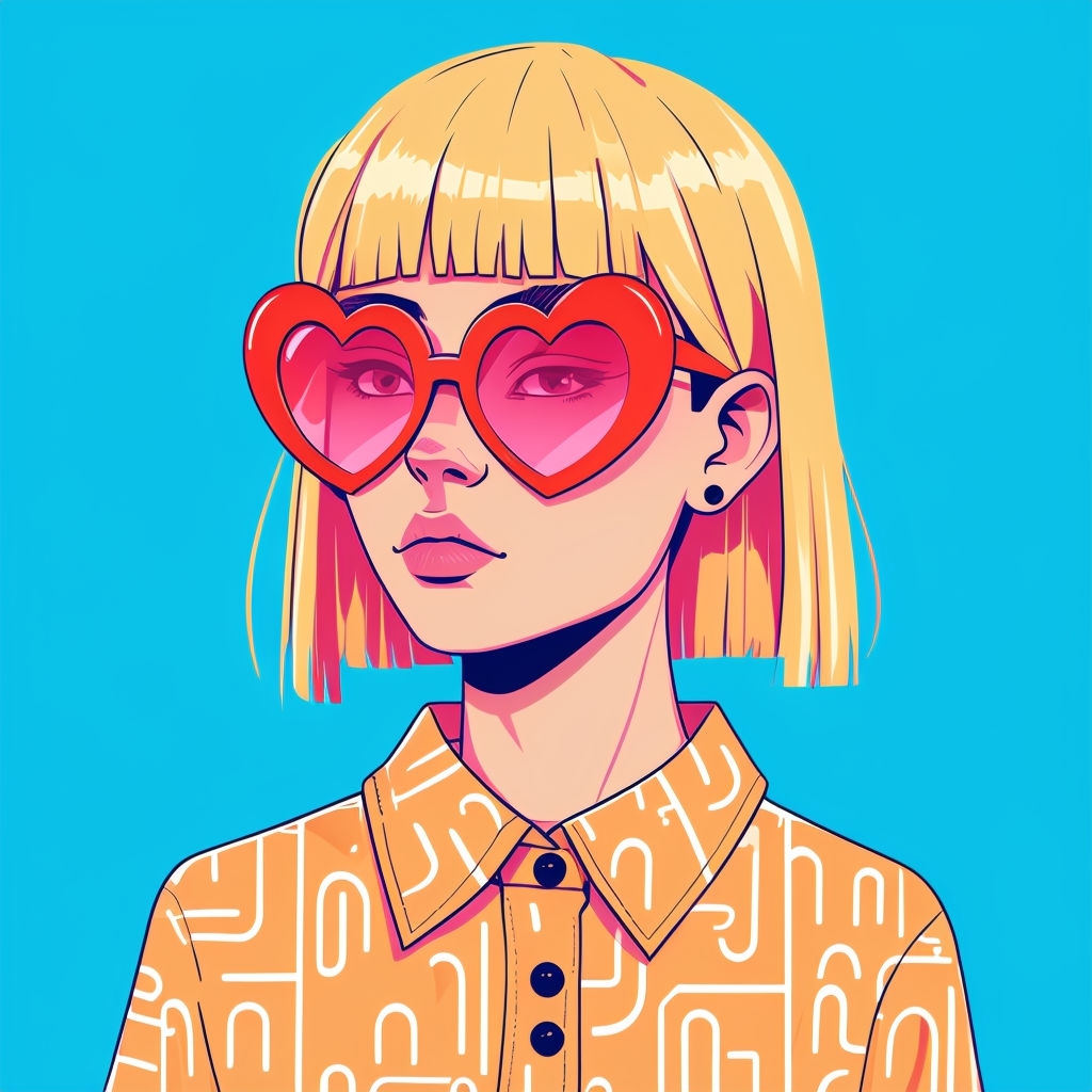 Vibrant Cartoon Character with Heart Sunglasses Illustration Art