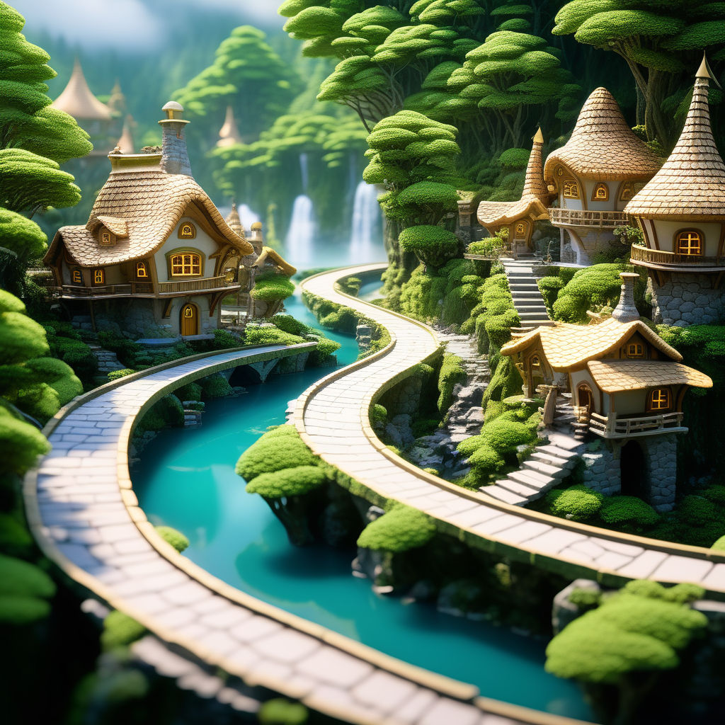 Top down vew to Cozy leprechauns village with a curvy road l... by Lada ...