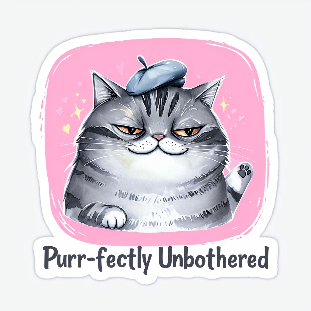 Quirky Confident Cat Sticker with Playful Colors and Attitude