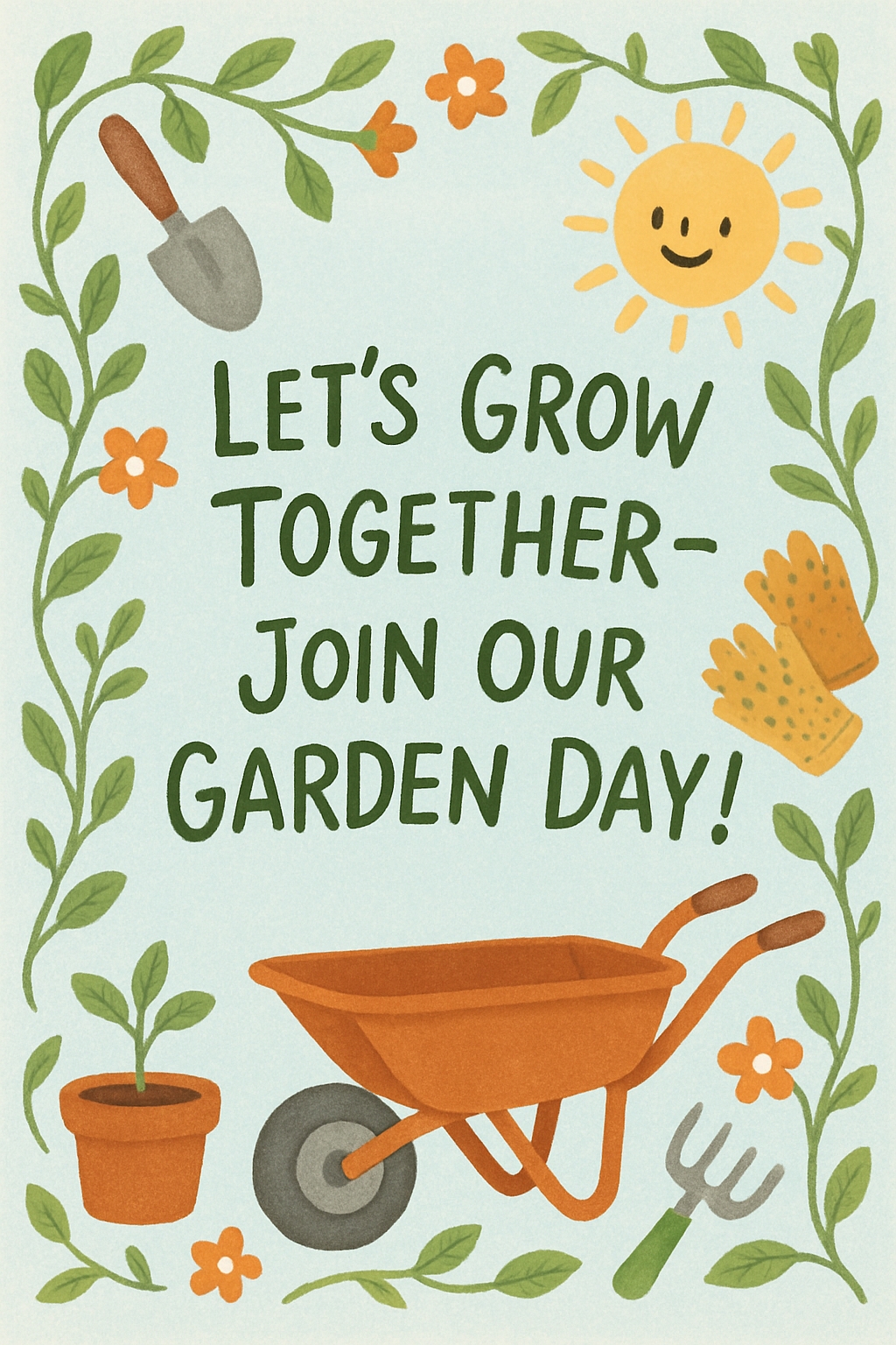 Whimsical Garden Day Invitation with Cheerful Cartoon Elements Card