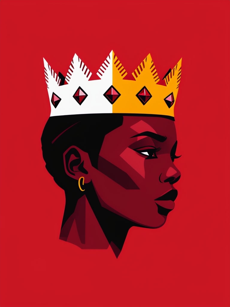Regal Minimalist Profile with Crown Against Red Background Art