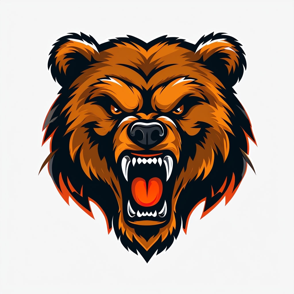 Fierce Cartoon Bear Head Illustration Sticker
