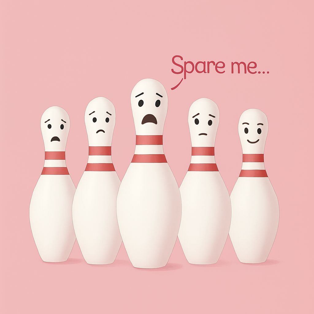 Humorous Bowling Pins Illustration with 'Spare Me' Quote T-Shirt