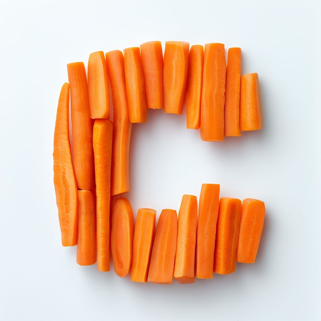 Fresh Carrot Stick Monogram Letter C on White Background Monogram