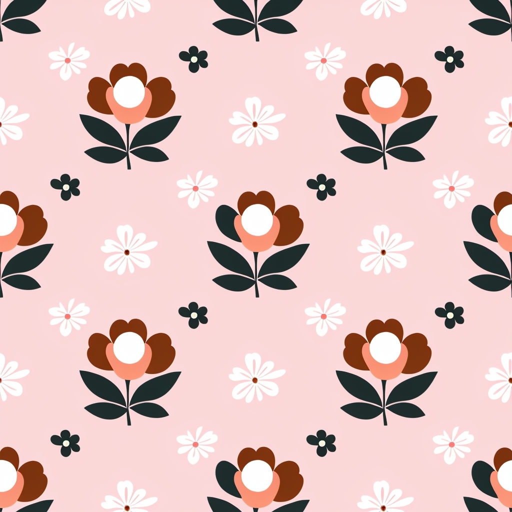 Stylized Floral Seamless Pattern on Light Pink Background