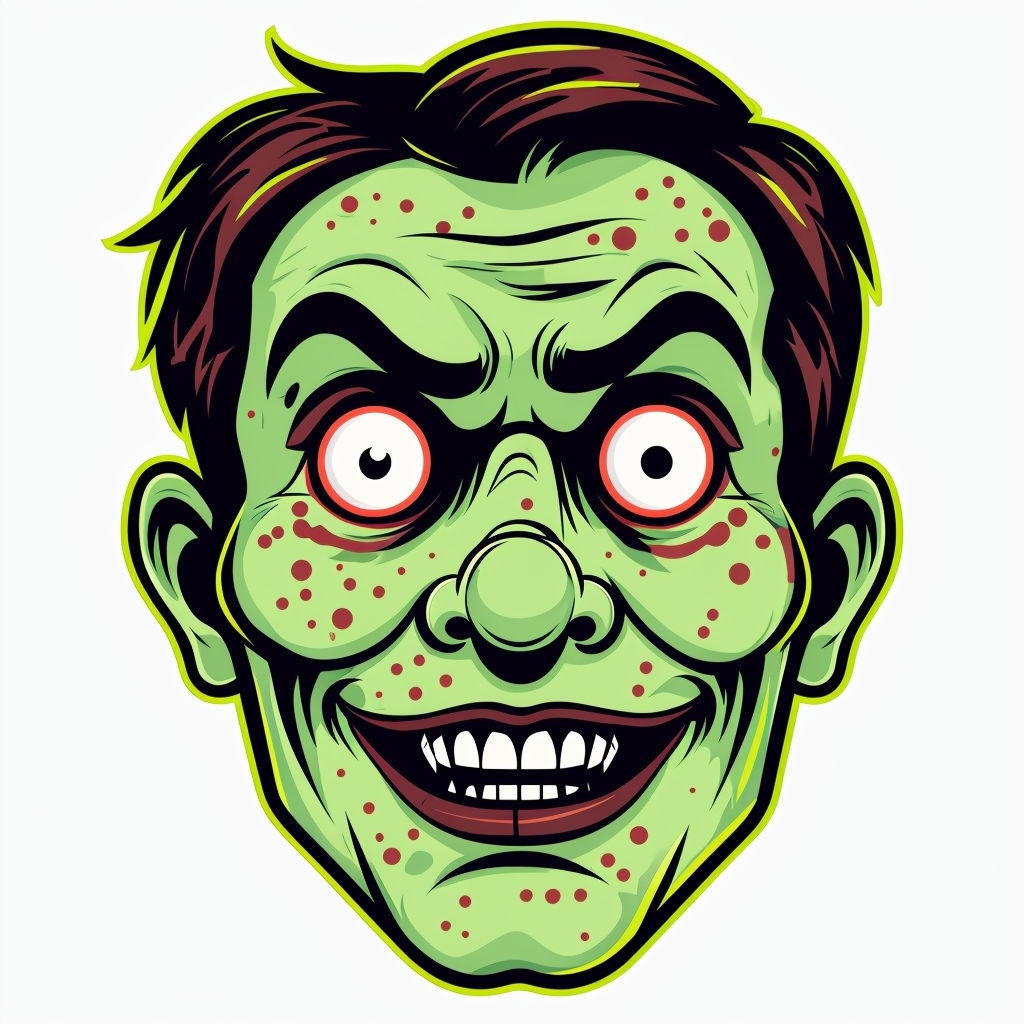 Vintage Comic Zombie Face Illustration Sticker