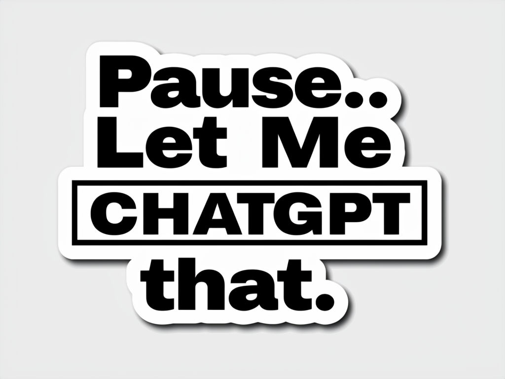 Bold 'Pause... Let Me CHATGPT' Text Sticker Design