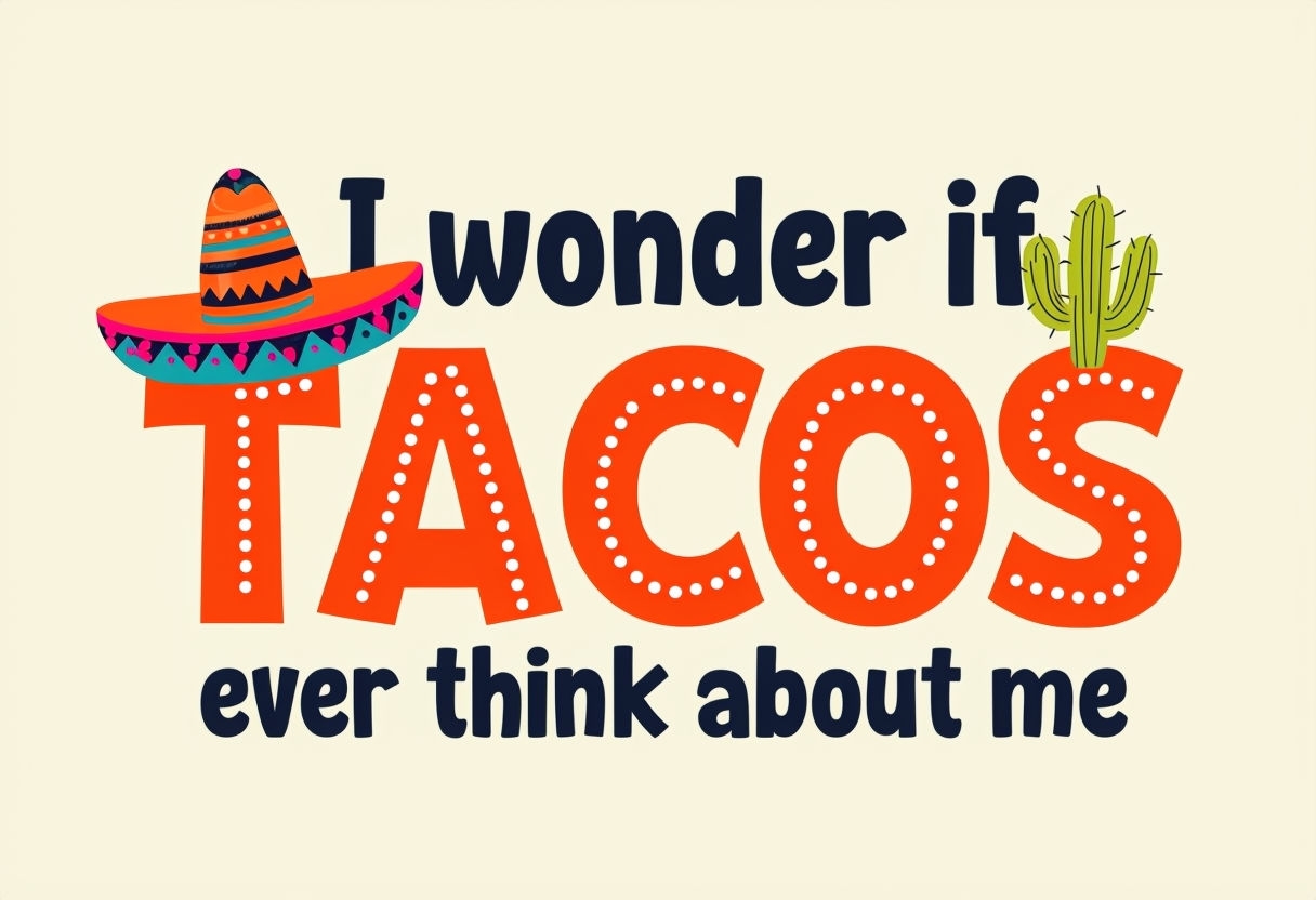 Playful Tacos Graphic Design with Sombrero and Cactus T-Shirt