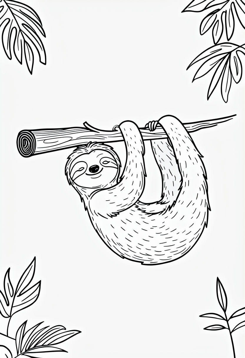 Friendly Sloth Yoga Instructor Line Drawing Coloring Page