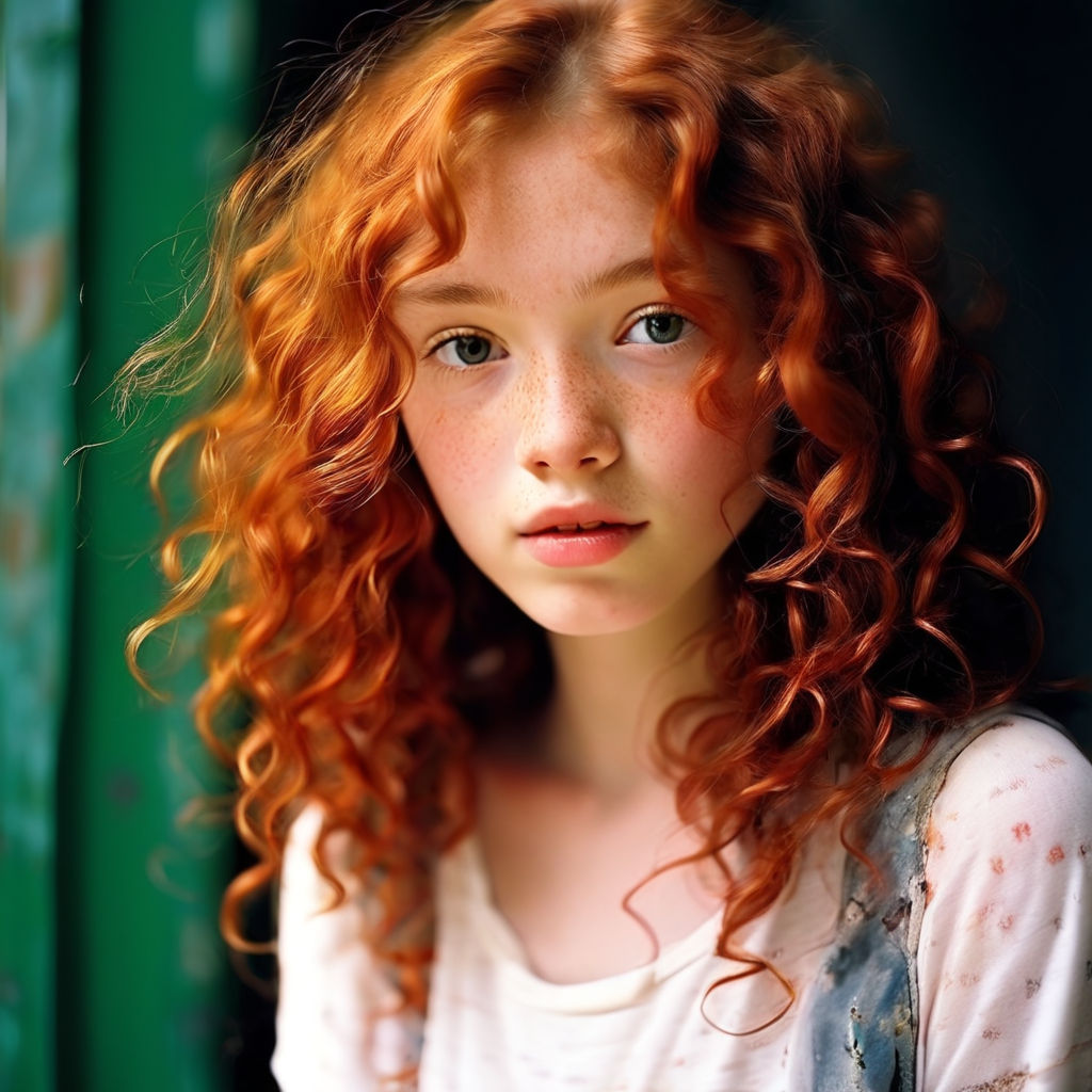 with long light redhead curly hair