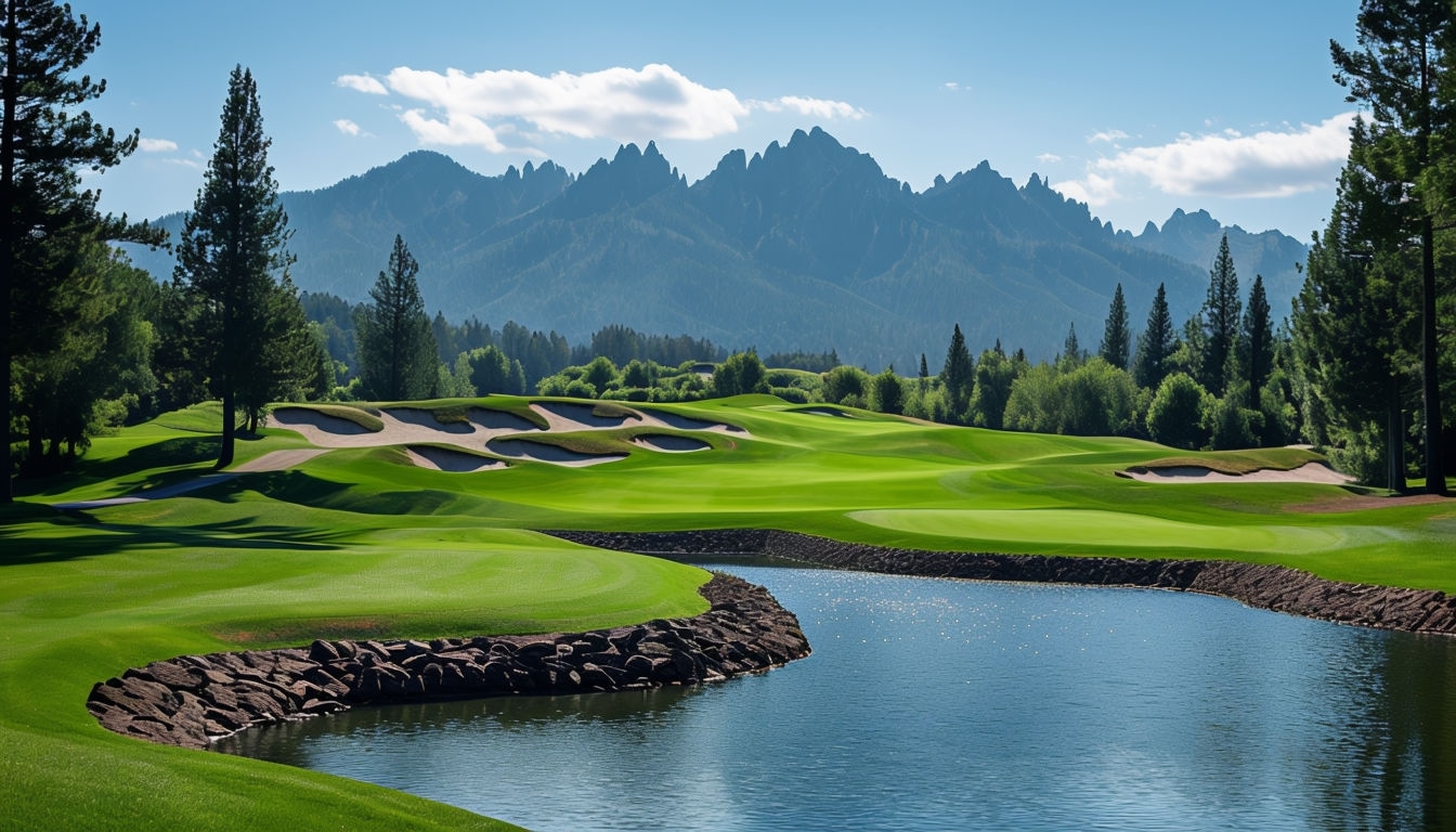 Serene Golf Course Landscape with Majestic Mountain Backdrop Virtual Backgrounds