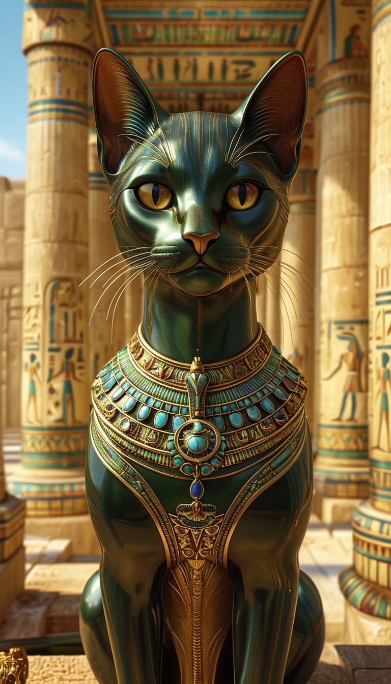 Elegant Egyptian Cat Statue 3D Rendition Art