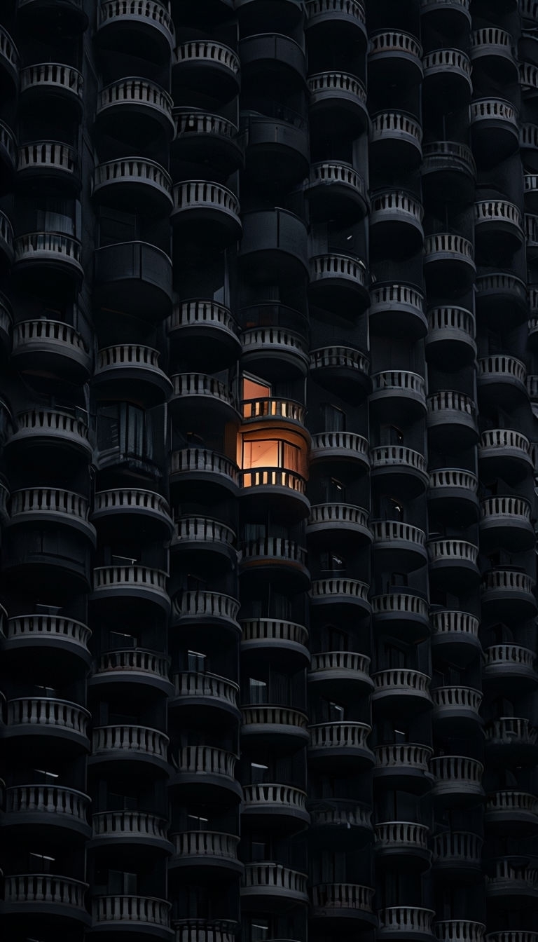 Striking Nighttime Balcony Pattern with Amber Glow Mobile Wallpaper