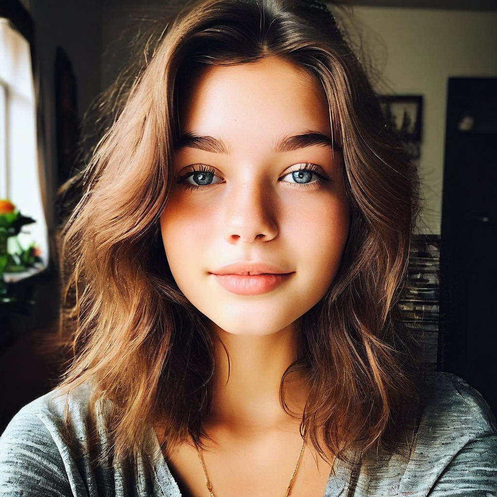 Cute Teen Girl With Natural Makeup Selfie