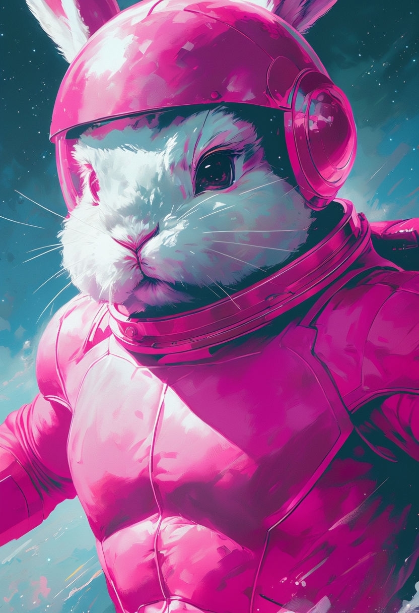 Heroic Easter Bunny in Hot Pink Spacesuit Illustration Art