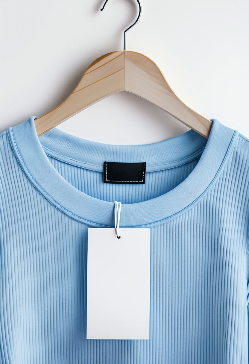 Light Blue Ribbed T-Shirt on Wooden Hanger Mockup