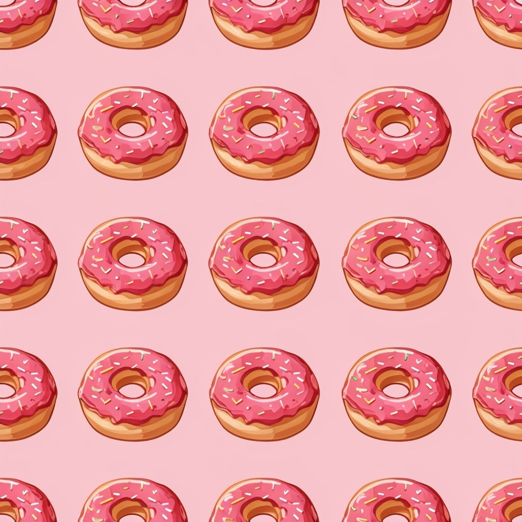 Vibrant Strawberry Donuts Seamless Pattern on Pastel Pink Background