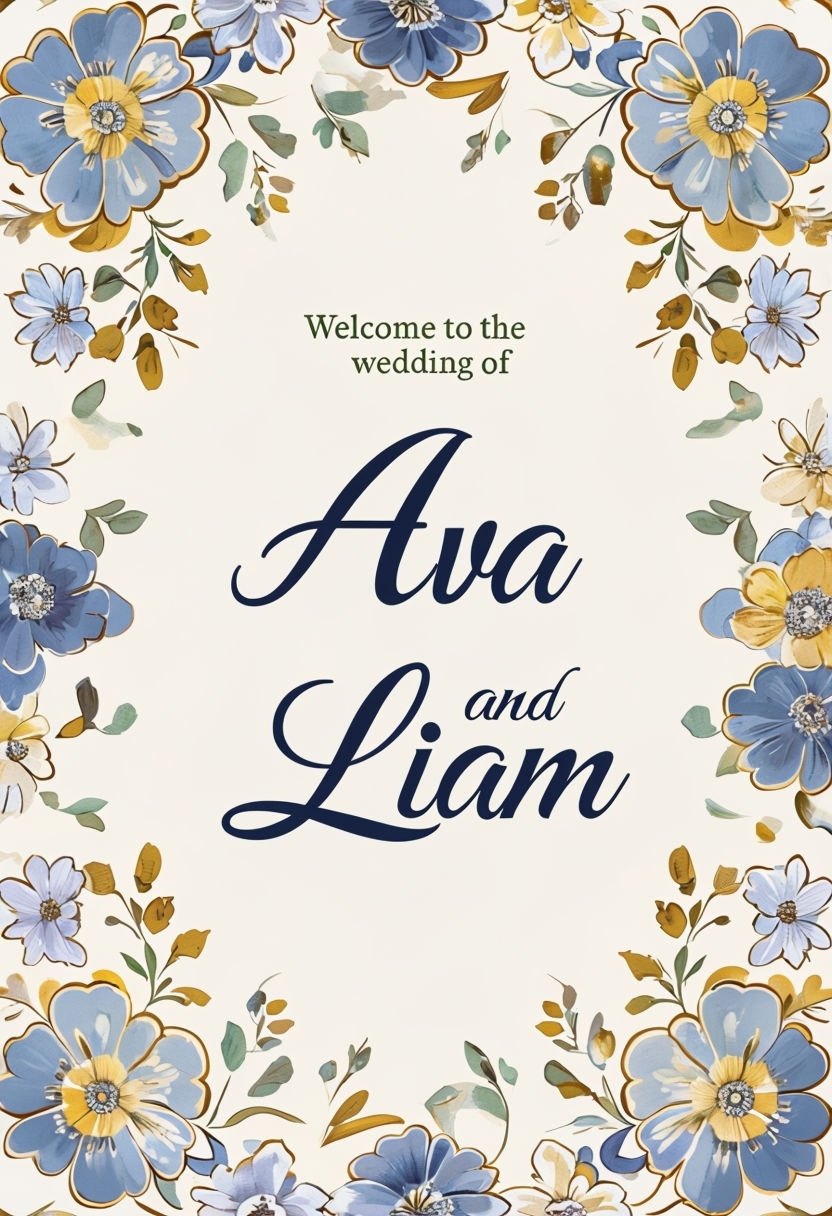 Elegant Floral Wedding Invitation Card Design Event Sign