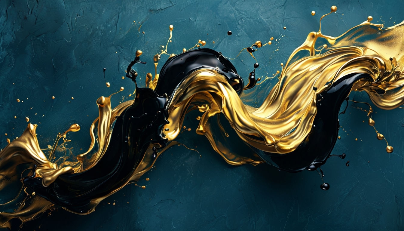 Elegant Abstract Flowing Ink and Gold Teal Wallpaper Virtual Backgrounds