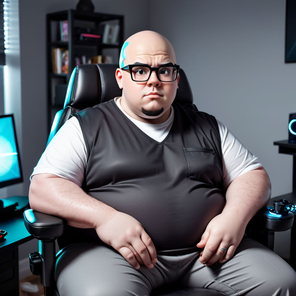 The face of an overweight man that thinks he is smarter than everyone else;  he is alone in a room with a computer.