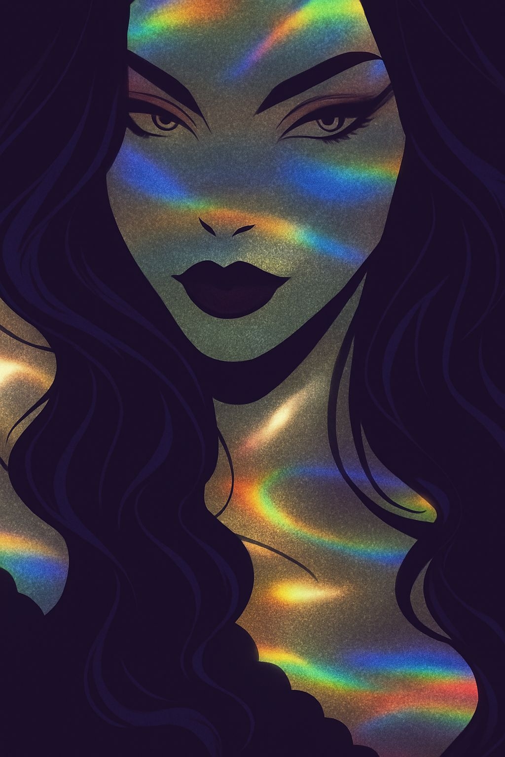 Mysterious Woman's Face with Iridescent Patterns Art