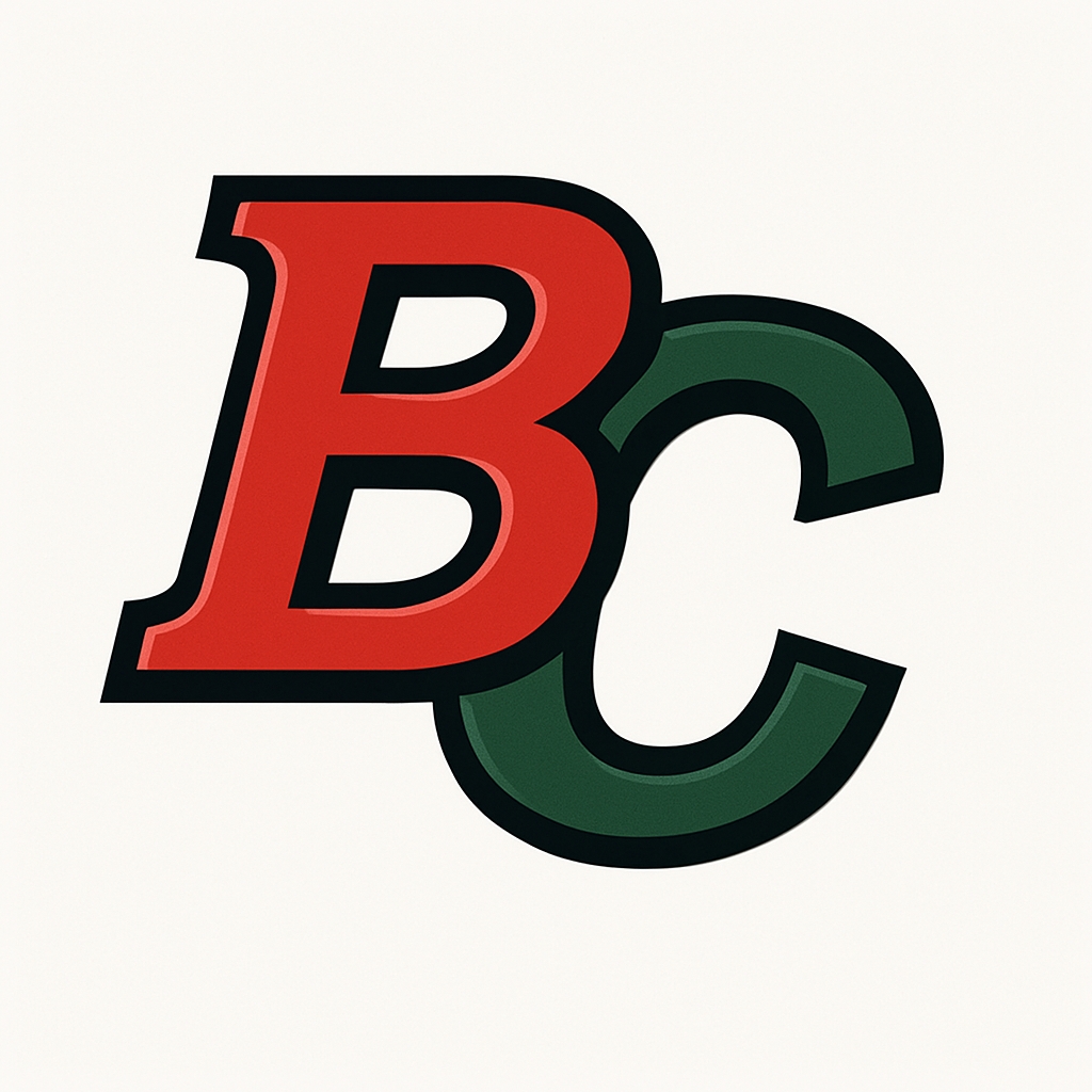 Bold Red and Green Intertwined BC Logo Design Monogram
