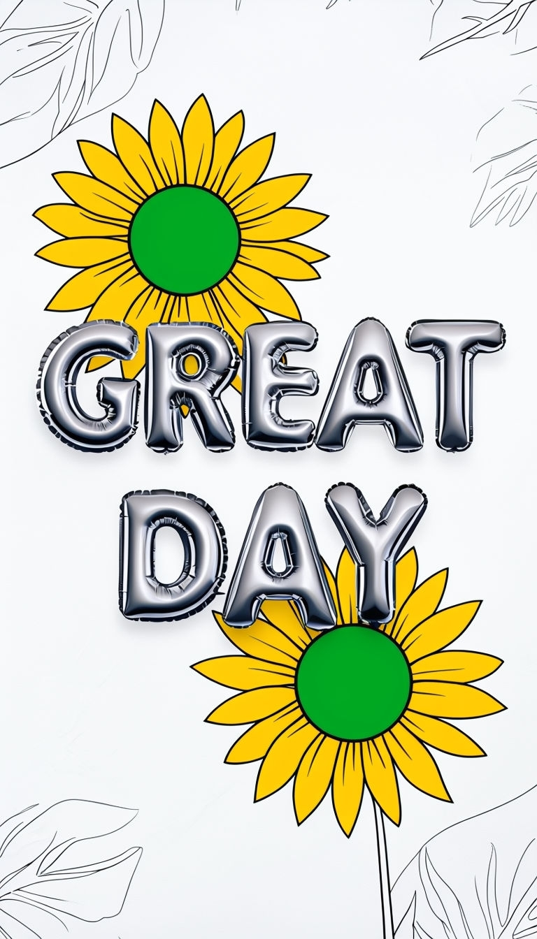 Cheerful GREAT DAY Phrase with Vibrant Sunflower Design Mobile Wallpaper