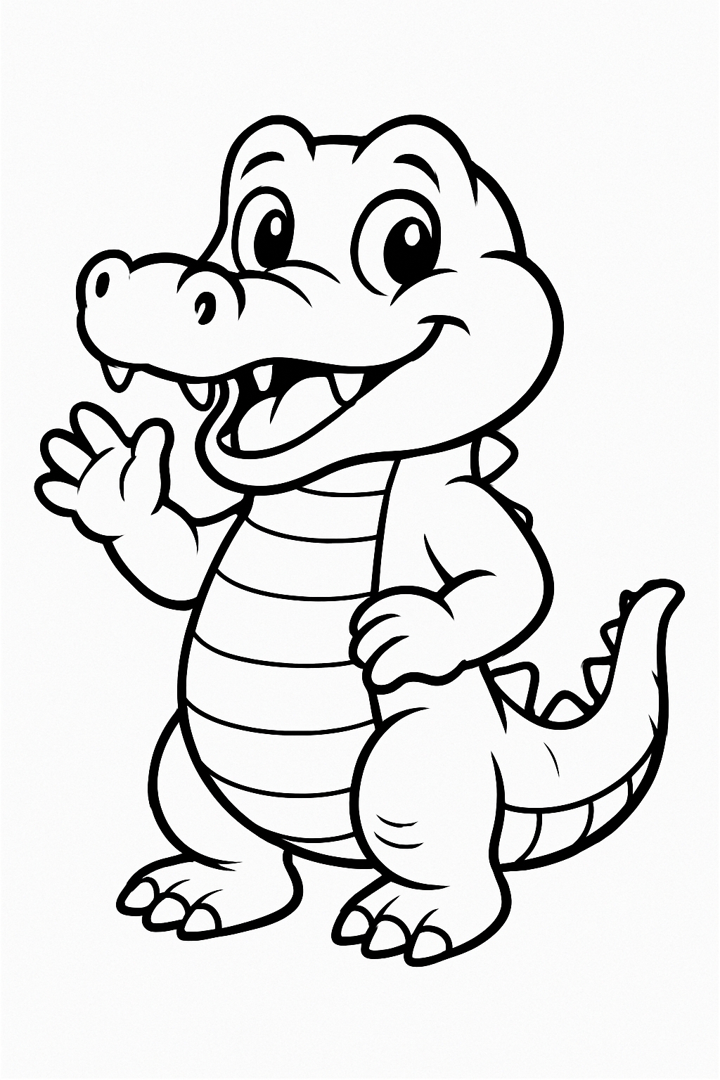 Cheerful Cartoon Alligator Line Drawing for Coloring Book Pages