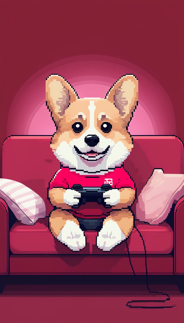 Pixelated Corgi Gaming on Red Sofa Illustration Phone Case Cover