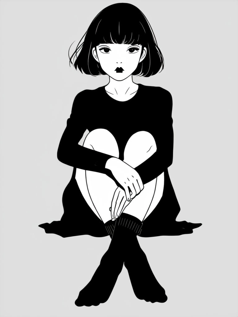 Minimalist Black-and-White Young Woman Illustration Art
